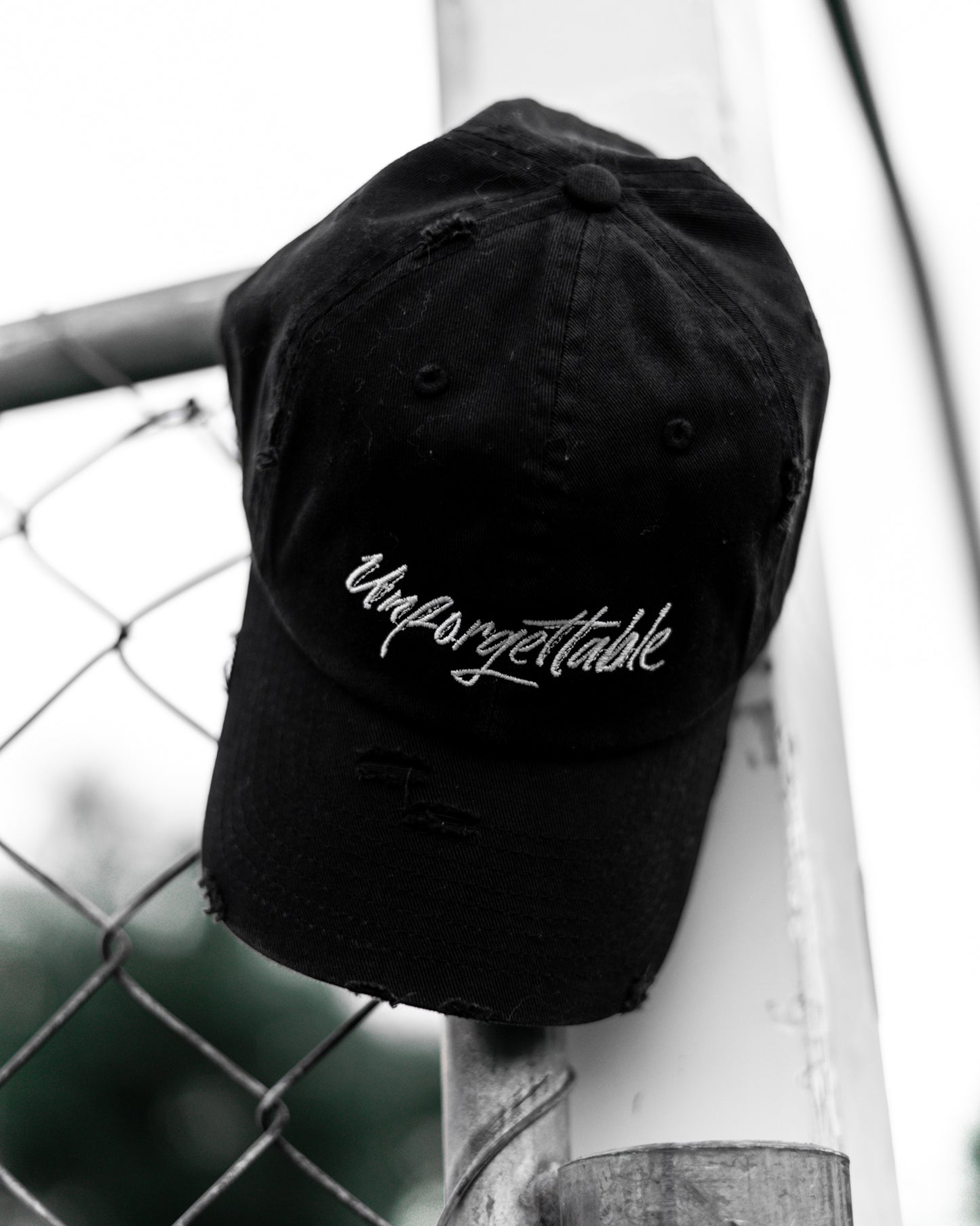 Unforgettable Black Distressed Dad Hat