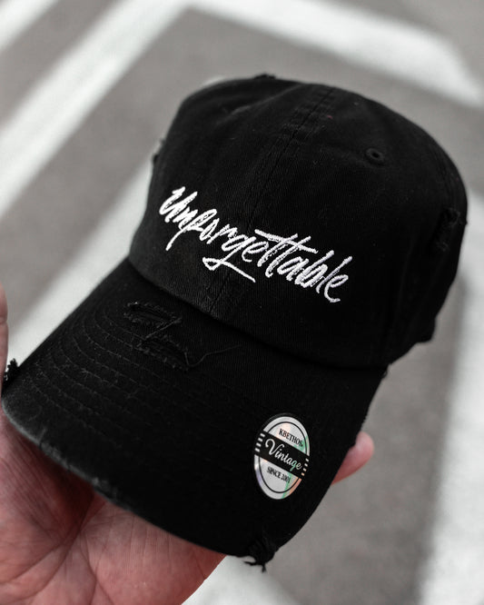 Unforgettable Black Distressed Dad Hat