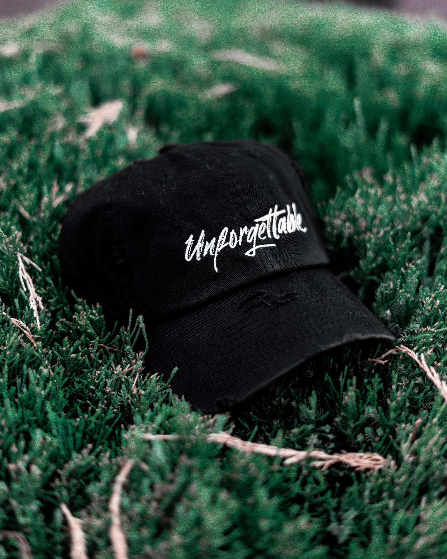 Unforgettable Black Distressed Dad Hat